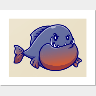Cute Piranha Fish Cartoon Posters and Art